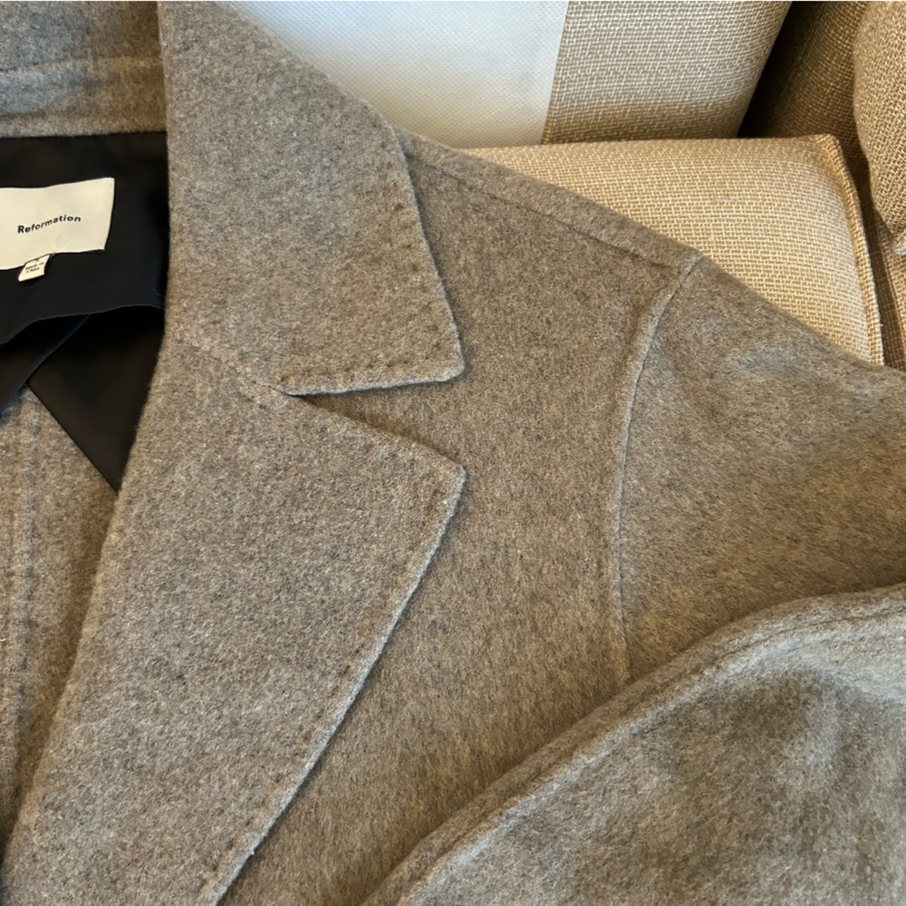 NEW Reformation Wyatt Wool Double Faced Coat - Stone Beige - Picture 8 of 13